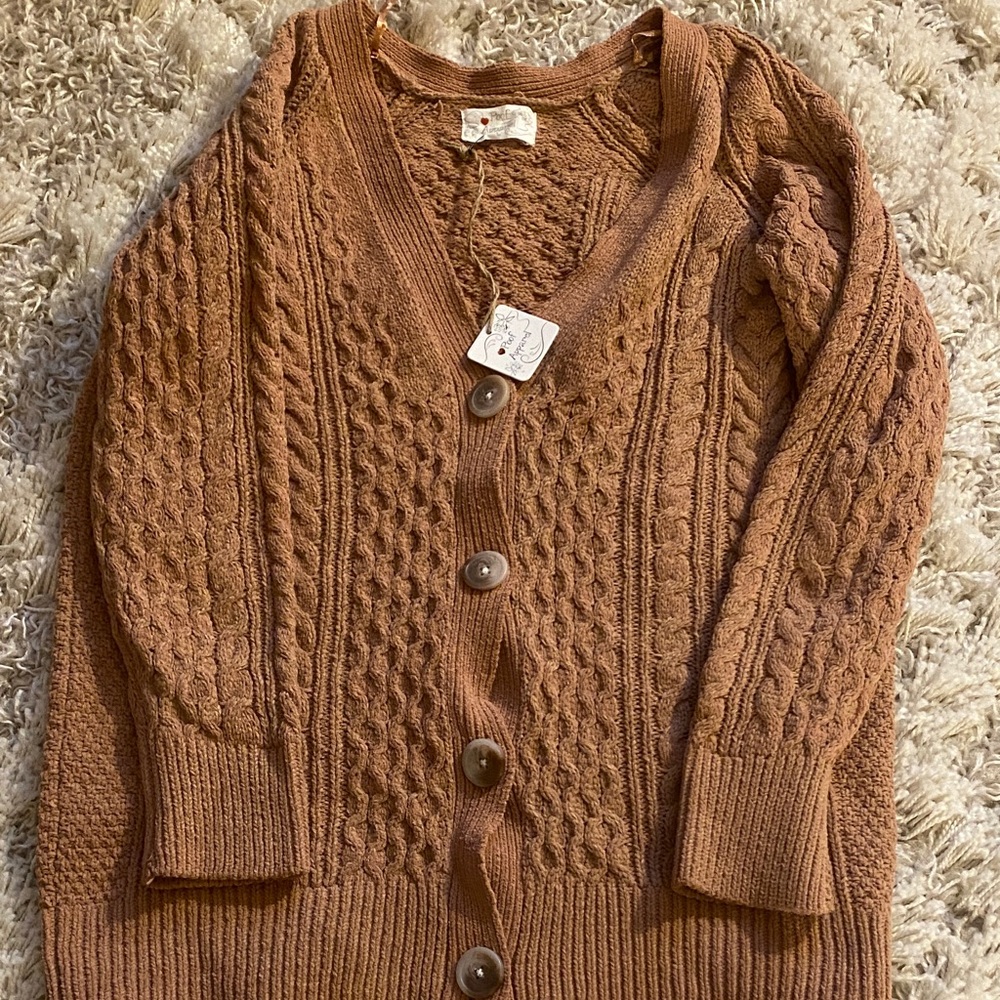 Poof! Cozy Brown Cable Knit Cardigan